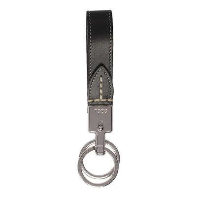 Tod's Logo Leather Keyring In Black