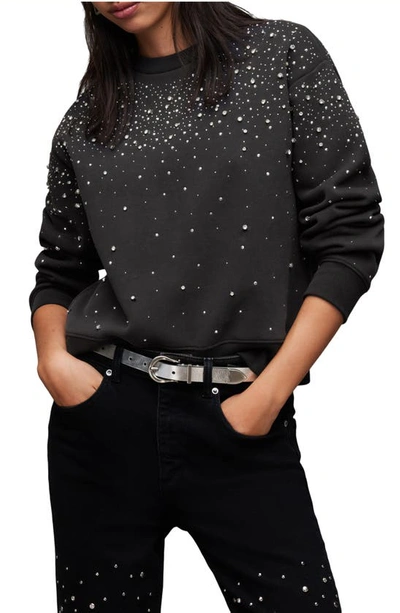 Allsaints Scatter Diamante Pippa Sweatshirt In Washed Black