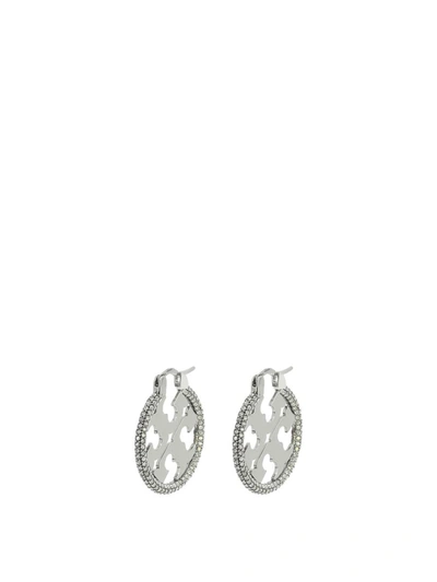 Tory Burch Logo Earrings In Silver