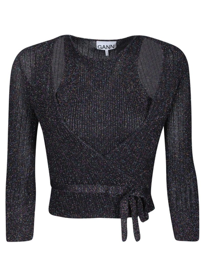 Ganni Sparkle Ribbed-knit Top In Multicolor