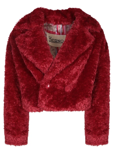 Herno Crop Cut Faux Fur In Red