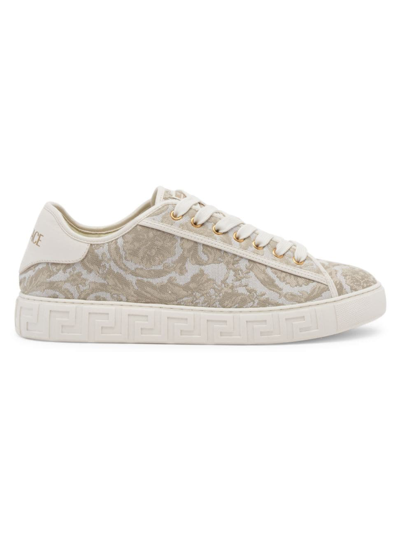 Versace Men's Barocco & Leather Low-top Sneakers In Beige/off White