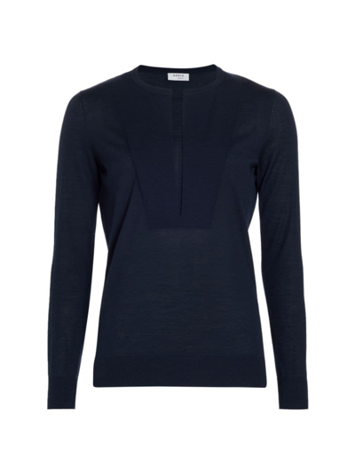 Akris Punto Women's Trompe L'oeil Virgin Wool Scoopneck Long-sleeve Top In Navy