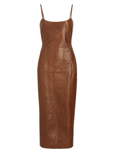 Zeynep Arcay Women's Corset Seamed Leather Midi-dress In Rust