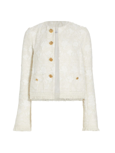 OSCAR DE LA RENTA WOMEN'S GARDENIA EMBROIDERED TWEED JACKET