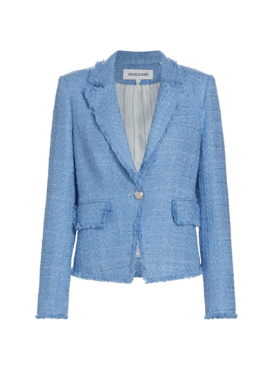 Veronica Beard Hosanna Dickey Frayed Cotton-blend Tweed Blazer In Light Blue
