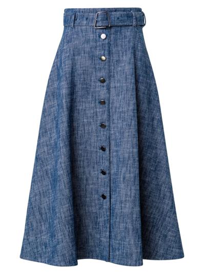 Akris Belted Button-front A-line Midi Skirt In Denim