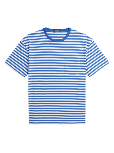 Polo Ralph Lauren Cotton Jersey Stripe Classic Fit Pocket Tee In Royal Navy White