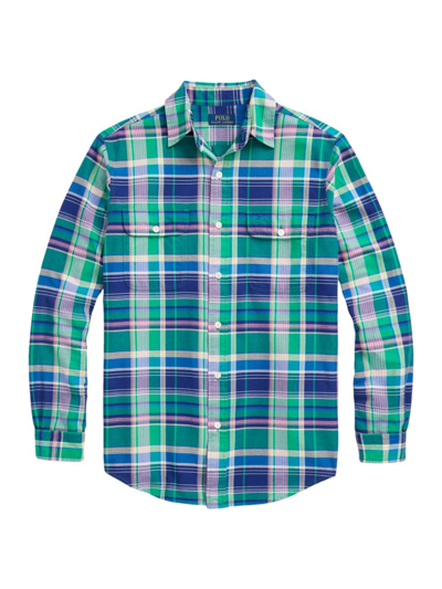 Polo Ralph Lauren Plaid Oxford Workshirt In Green,navy Multi