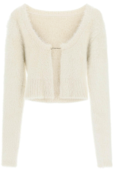 Jacquemus La Maille Neve Cropped Top In Beige,white