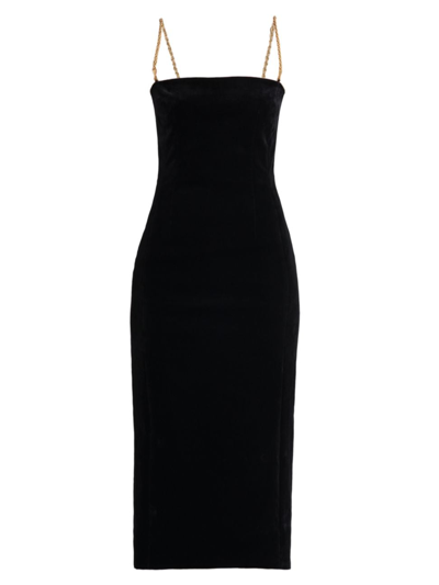 Ferragamo Women's Velvet Chain-strap Midi-dress In Nero