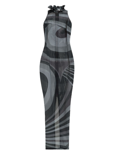 Pucci Women's Sleeveless Printed Mesh Gown In Grigio Nero