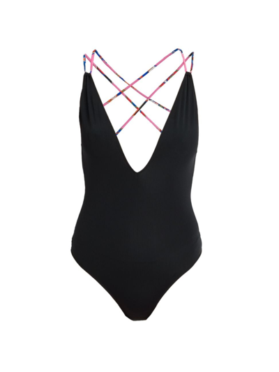 Pucci Lycra Cross-back One Piece Swimsuit In Black