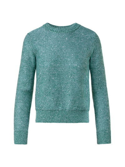 Akris Linen Cotton Knit Pullover With Sequins In Leaf