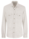 BRUNELLO CUCINELLI LINEN AND COTTON BLEND LEISURE FIT SHIRT WITH PRESS STUDS AND POCKETS