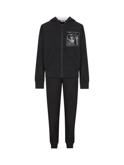 Moncler Kids' Logo Patch Zip-up Tracksuit In Black