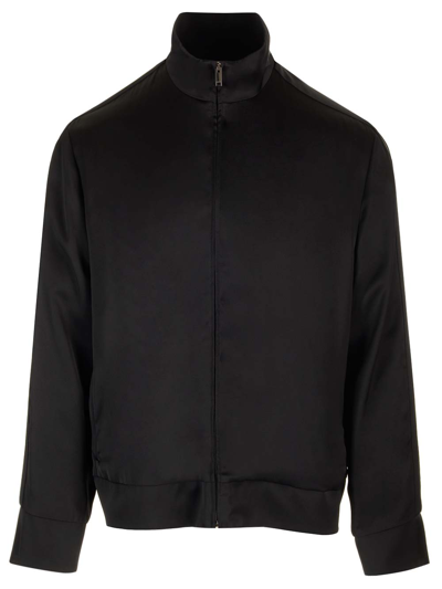 Valentino Satin Neck Sweatshirt With Zip Pockets In Black