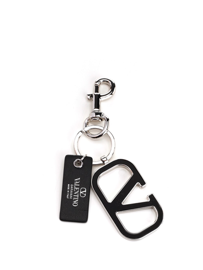 Valentino Garavani Vlogo Signature Metal Keychain In Black