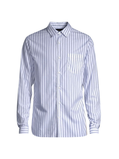 Vince Men's Surf Stripe Button-front Shirt In Optic White Royal Blue