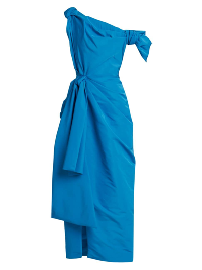 Alexander Mcqueen Off-shoulder Midi Dress With Ruched Bow Detail In Midnite Blu