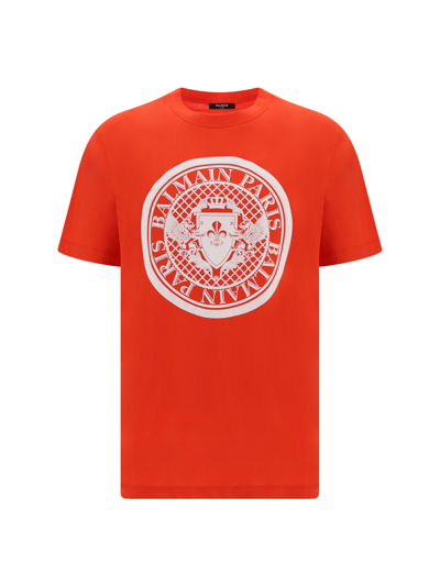 Balmain Coin Cotton T-shirt In Mef Rouge/blanc