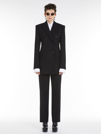 Max Mara Double-breasted Stretch Wool Blazer In Black