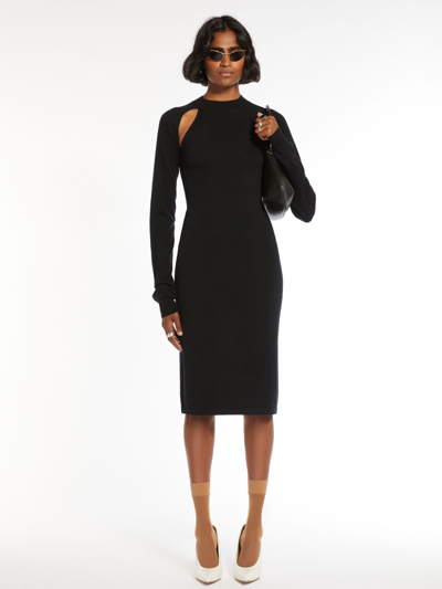 Max Mara Slim-fit Knitted Wool And Silk Dress In Black