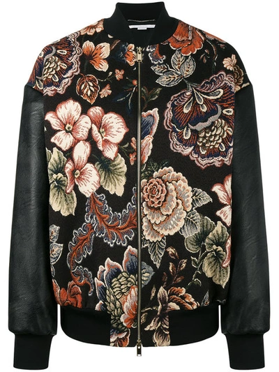 Stella Mccartney Faux Leather-paneled Floral-jacquard Bomber Jacket In Black