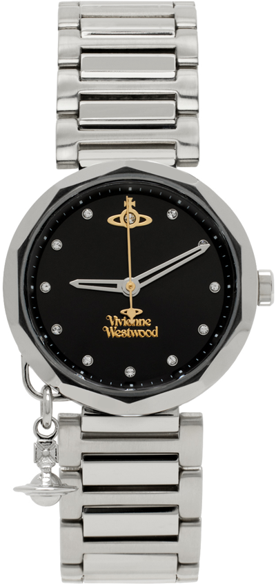 Vivienne Westwood Silver Poplar Watch In Black & Silver