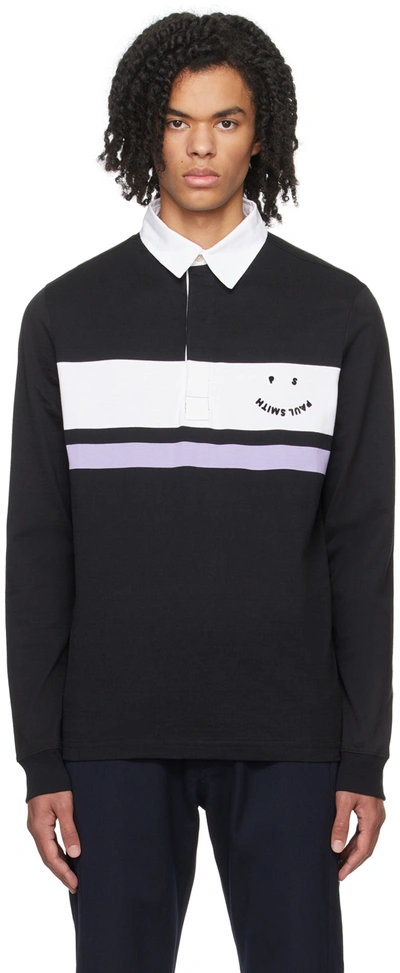 Ps By Paul Smith Black Organic Cotton Long Sleeve Polo In 79 Blacks