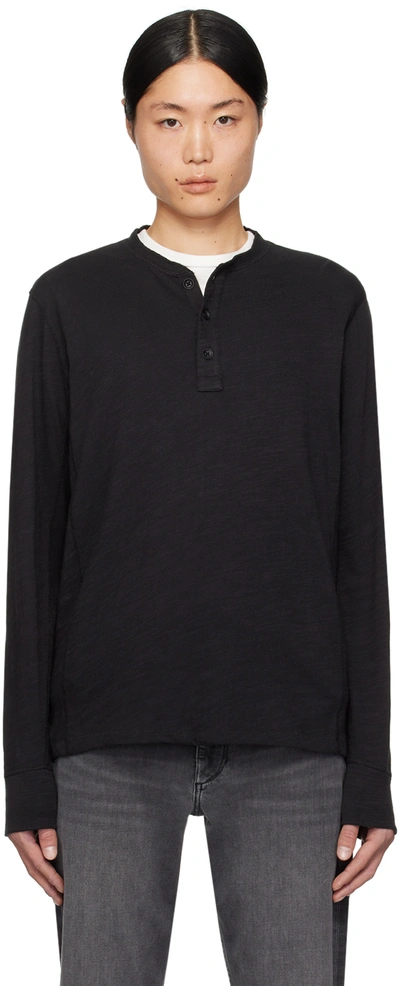 Rag & Bone Black Classic Henley In Jetblk