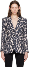 Tom Ford Leopard Print Sculpted Blazer Jacket In Xawlb Chalk & Black