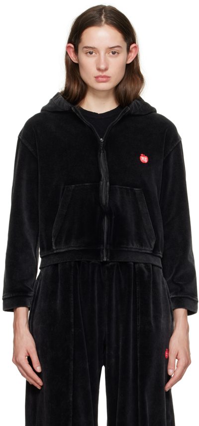 Alexander Wang T Black Shrunken Hoodie In 095a Washed Pepper