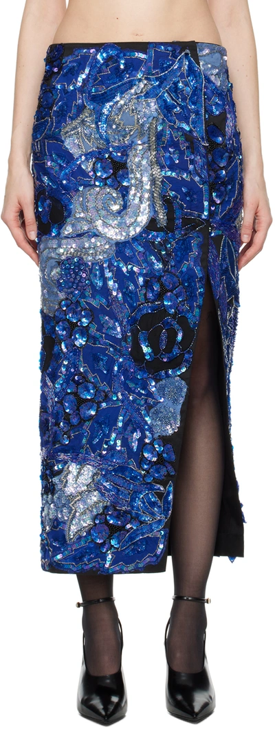 Conner Ives Blue Sequin Maxi Skirt In Multi