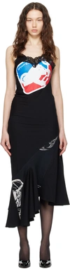 CONNER IVES BLACK RECONSTITUTED MIDI DRESS
