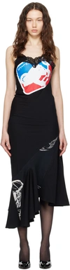 Conner Ives Black Reconstituted Midi Dress In Black