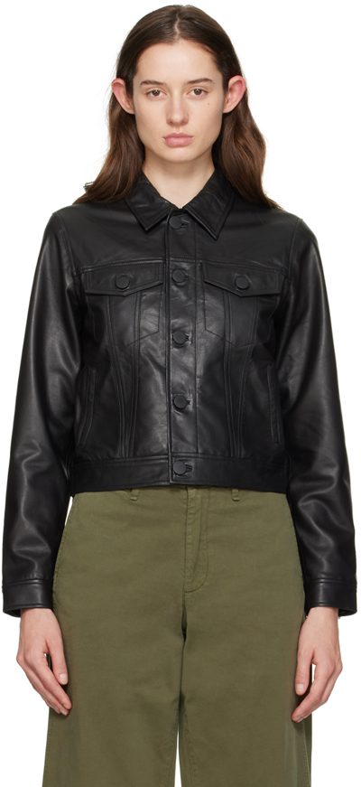 Rag & Bone Debbie Leather Trucker Jacket In Black
