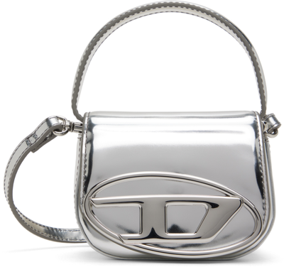 Diesel 1dr-xs-s Logo Plaque Metallic Mini Bag In Silver