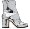 Maison Margiela Tabi Split-toe Crinkled Metallic Patent-leather Ankle Boots In T9002 Silver