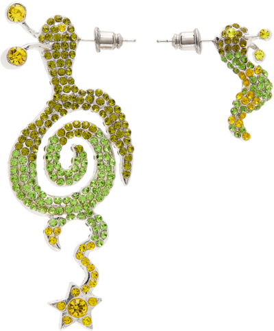 Collina Strada Ssense Exclusive Silver & Green Tattoo Snail Earrings In Lime
