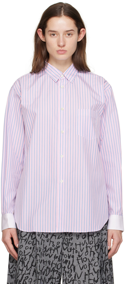 Comme Des Garçons Shirt Pink & White Paneled Shirt In 3 White/stripe 11