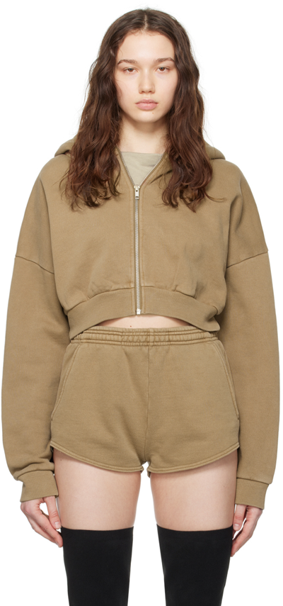 Entire Studios Khaki Cropped Hoodie In Brandy