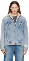 MM6 MAISON MARGIELA BLUE FAUX-FUR COLLAR DENIM JACKET