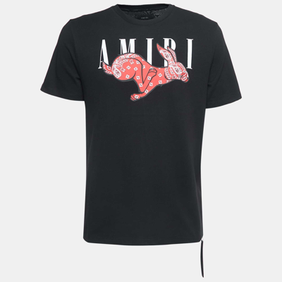 Pre-owned Amiri Black Cotton Bandana Rabbit Logo T-shirt S