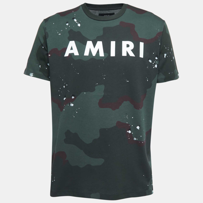 Pre-owned Amiri Green Camouflage Print Logo T-shirt L