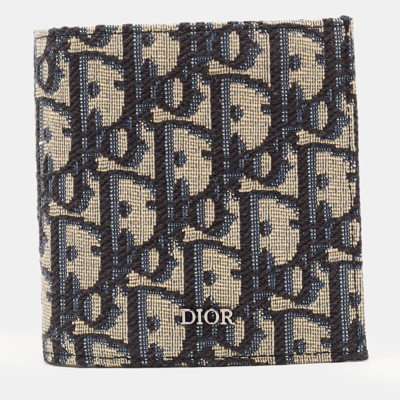 Pre-owned Dior Black/beige Oblique Jacquard Bifold Wallet
