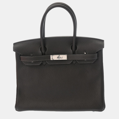 Pre-owned Hermes Black Clemence Leather Palladium Hardware Birkin 30 Bag