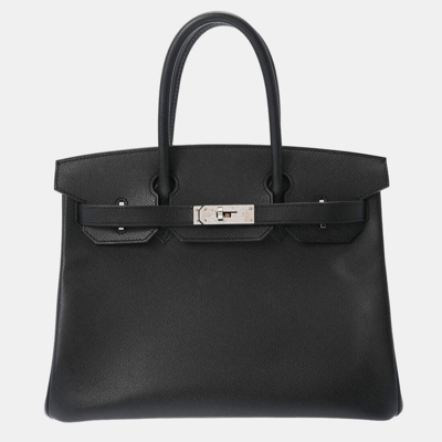 Pre-owned Hermes Black Epsom Leather Palladium Hardware Birkin 30 Bag