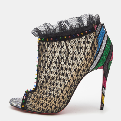 Pre-owned Christian Louboutin Multicolor Mesh And Lace Juliettra Ankle Boots Size 37