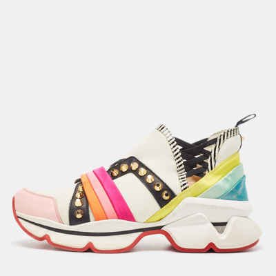 Pre-owned Christian Louboutin Multicolor Neoprene And Leather 123 Run Rainbow Trainers Size 37
